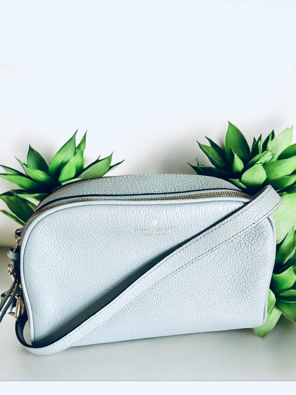 Kate Spade NWT Lt blue Mulberry Street Darian Double Zip Leather Crossbody Bag